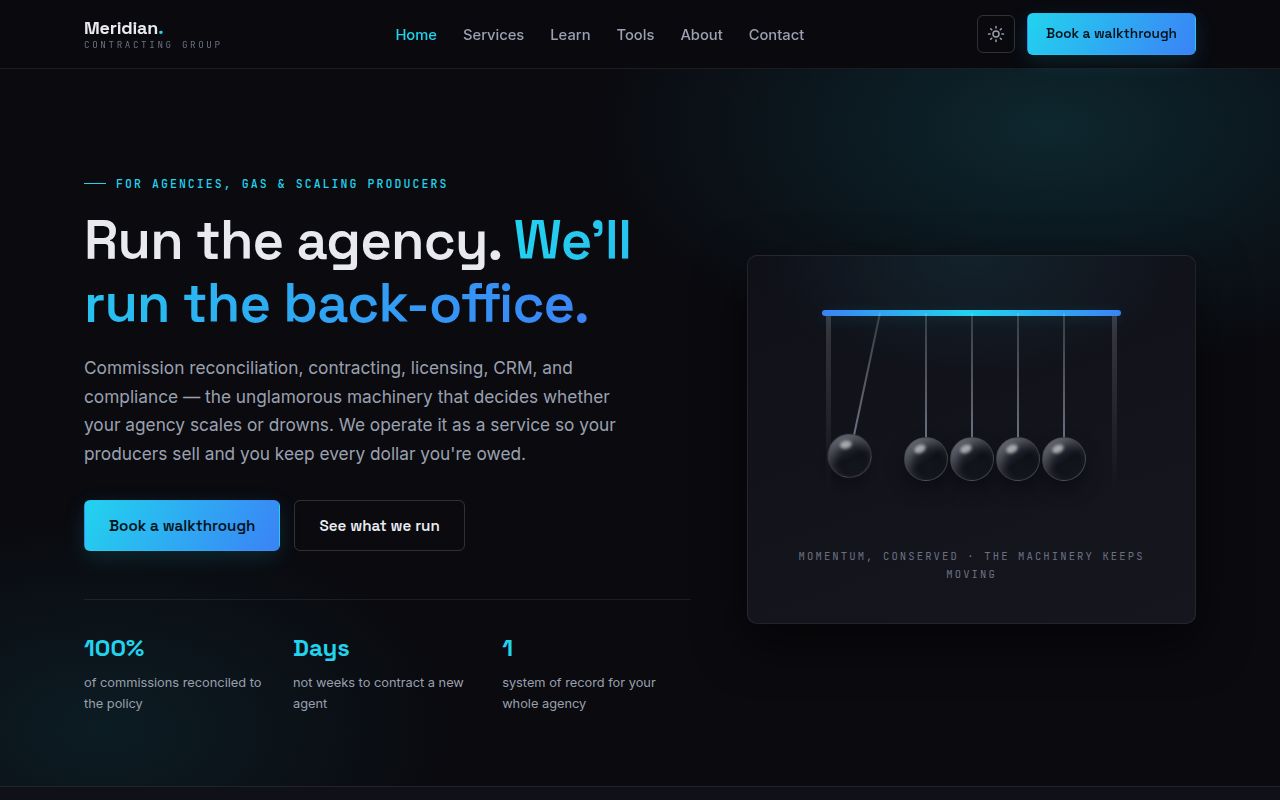 Obsidian template — dark tech agency site with light/dark toggle